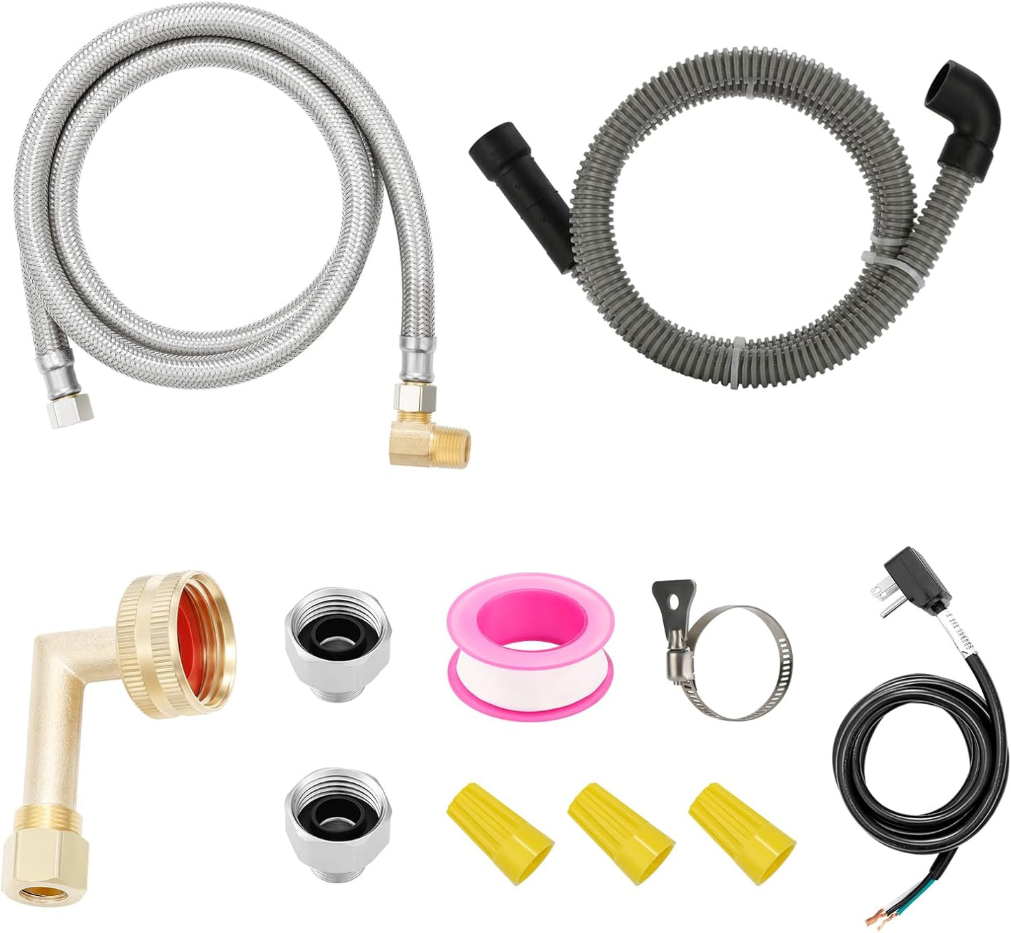 Solimeta Universal Dishwasher Installation Kit – 6ft Stainless Steel Inlet Hose + 6ft Drain Hose with Power Cord & Accessories