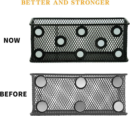 Neudeco Magnetic Locker Organizer and Accessories，Wire Mesh Magnetic Storage Basket ,Magnetic Holder for Dry Erase Markers,Strong Magnet Pen Holder for Fridge School,Pack 3 (Black)