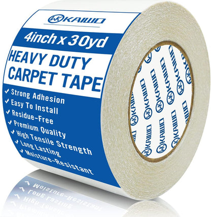 Heavy Duty Carpet Tape Double Sided 4 INx30YD Rug Tape for Area Rugs on Carpet, Perfect Rug Gripper for Holding Area Rugs, Hardwood Floors, Outdoor Rugs, Stair Treads, White.