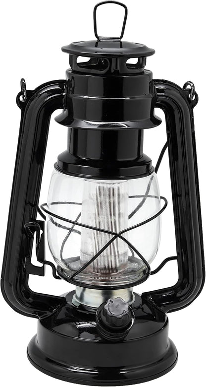 YAKii LED Vintage Lantern Metal Hanging Hurricane Lantern 12 LED Dimmer Switch Cold White Battery Operated Power Outage Indoor Camping Lighting Outdoor Brooklyn Decoration (Black Pack of 8)