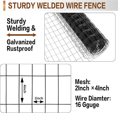 Tongmo 3 ft x 100 ft Black PVC Coated Welded Wire Fence, 16GA Garden Chicken Wire Fence Roll, Mesh Size 2" x 4" Hardware Cloth, Ideal for Yard Protection and Poultry Netting