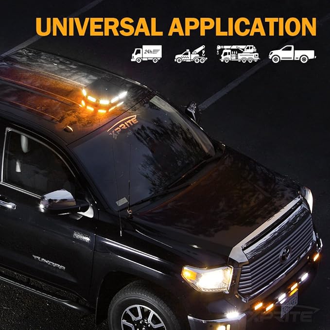 Xprite 18" White & Amber LED Emergency Rooftop Strobe Light Bar, Magnetic-Mounted Strobe Lights for Trucks, High-Intensity Warning Beacon for Tow, Construction, Snowplow, Patrol Vehicles