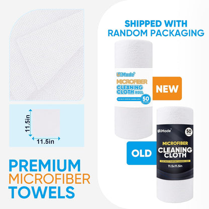 Microfiber Cleaning Cloth, 50 Sheets Shop Towels Commercial Grade Washcloths Lint-Free Clean Rags Bulk Towels for Cars Mechanic Restaurant Garage Housekeeping, 11.5"x 11.5", White
