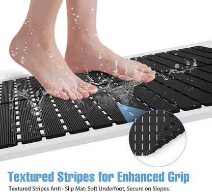 Shower Mat Non-Slip Bath Mat for Tub Floor & Stall with 200+ Suction Cups & Drain Holes, Quick Dry Machine Washable Bathtub Mat, Safe for Elderly& Baby, Bathroom Essentials 24x24 Inch (Black)