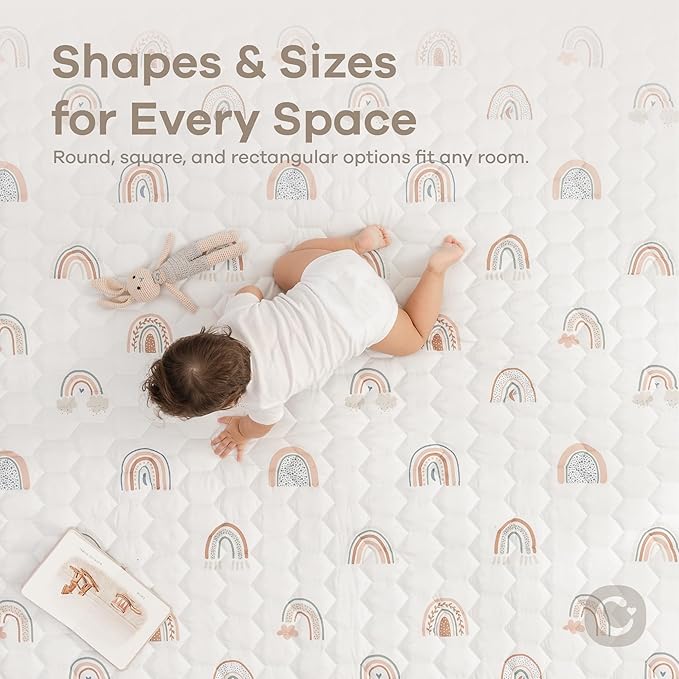 Comfy Cubs Rectangle Kids Play Mat - Medium 48 x 72 inches Soft Quilted Baby Floor Mat with Non-Slip Bottom - Plush Design for Toddlers Playtime and Relaxation - Comfortable and Durable - Rainbow