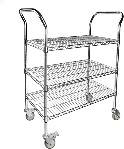 Northsky 3-Shelf Wire Utility Cart on Wheels, Chrome Finish Rolling Metal Shelving with Wheels, 550lb Capacity, 36" x 18" x 44.1", 3 Tier Rolling Cart for Kitchen Bar Storage Use