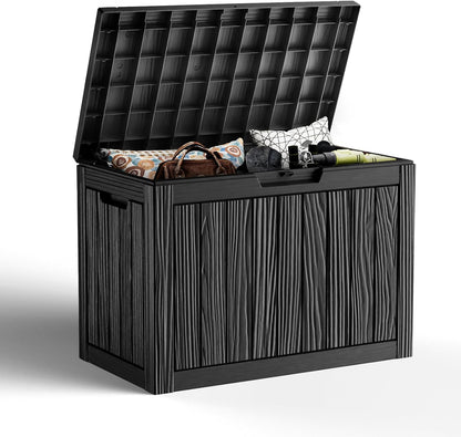 45 Gallon Resin Deck Box, Lockable Outdoor Storage Box for Patio Cushions Storage Furniture,Garden Tools, Pool Supplies, Weatherproof and UV Resistant（Black）
