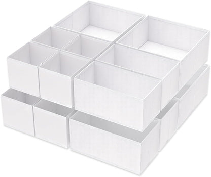 Criusia 16 Pack Underwear Drawer Organizer, Drawer Organizer Clothes, Foldable Cloth Storage Box Closet Dresser Drawer Divider Organizer for Clothes, Scarves (White)