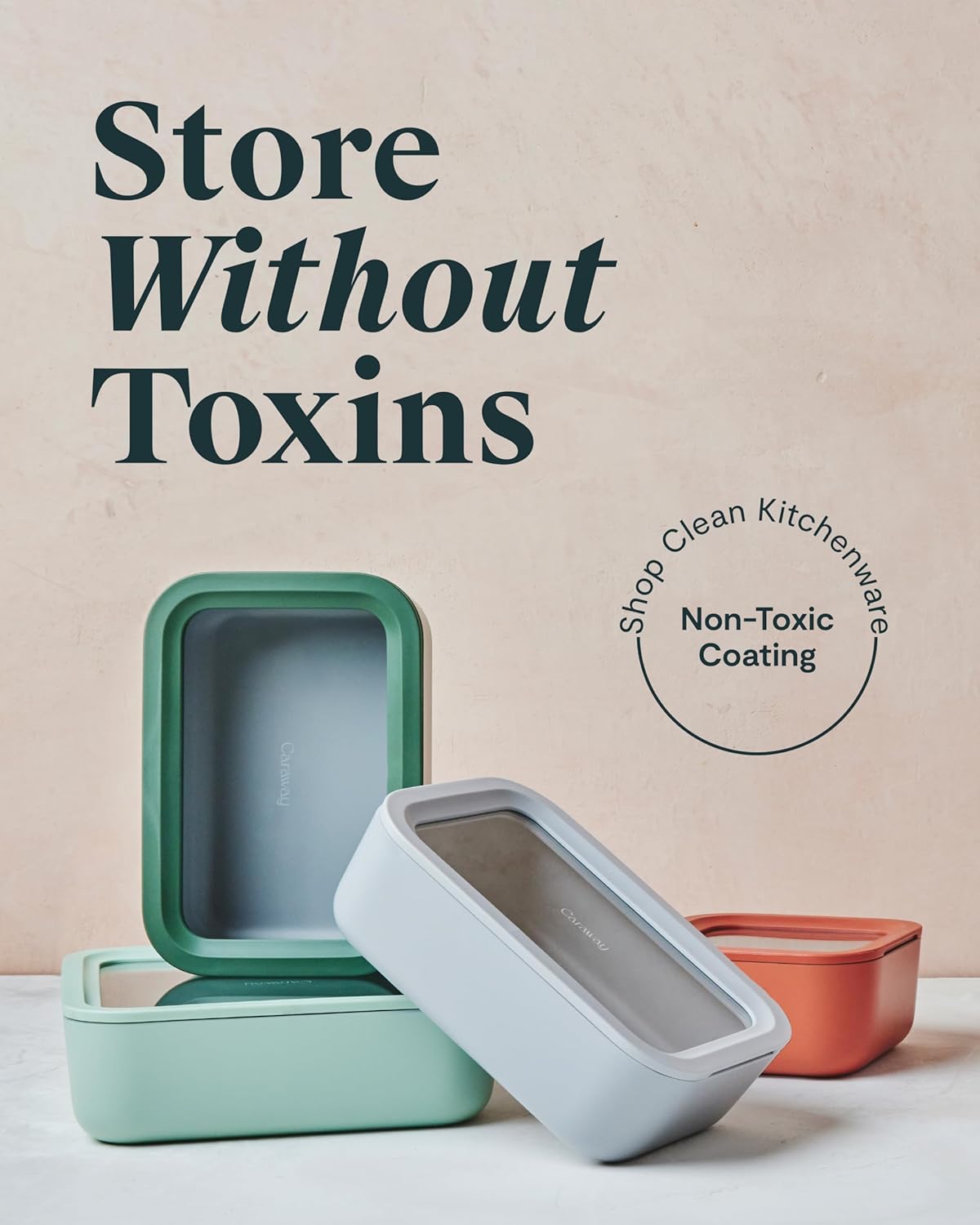 Caraway 25pc Glass Food Storage Set - Non-Toxic Ceramic-Coated Glass - Air Release Technology - Compact & Stackable Design - Mist