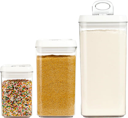 Felli Flip Tite Acrylic Food Storage Container with Lid 6” XL Air Tight Ring Seal Flip Top, Plastic Kitchen Baking Canister for 5 lb Flour Sugar Rice Protein Powder Pantry Organizer (Nest-M, White)