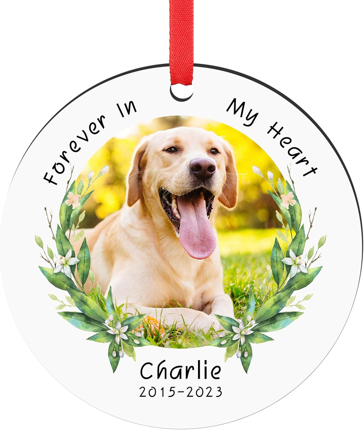 Personalized Pet Memorial Gifts, Forever in Our Hearts Photo Ornaments for Christmas Tree, Sympathy Remembrance Gifts for Loss of Dog Cat Pet