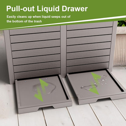 62 Gallon Outdoor Trash Can with Tiered Lid and Drip Tray,Waterproof Resin Waste Bin Indoor,Durable,Stylish,Lightweight Garbage Bin for Patio,Kitchen,Backyard and Office(Grey)