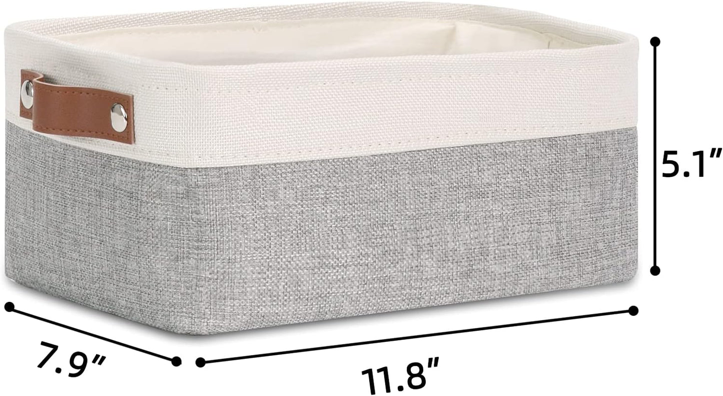 DULLEMELO Small Collapsible Fabric Basket for Organizing, Shelves, Closets, Laundry, Nursery, Decorative Gift Basket (White & Gray)