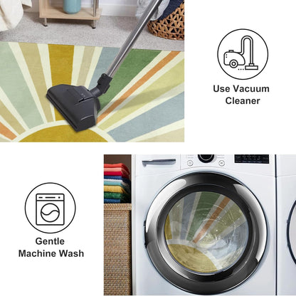 STARUIA Boho Washable Rug 3'x5' Kids Area Rug for Playroom, Colorful Kids Rug for Bedroom, Non-Slip Throw Sun Carpet Soft Small Sunshine Rugs for Office Nursery Entryway Dorm