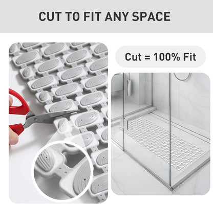 Shower Mat Non Slip Bathtub Mat - 36 x 16 Inch Eco-Friendly Soft Bath Mat for Tub Non Slip Shower Mats for Inside Shower with Suction Cups and Drain Holes, Easy to Clean Quick-Drying, Grey