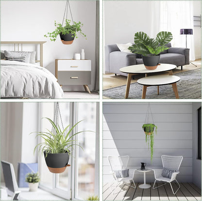 Hanging Planters for Indoor Outdoor Plants, 2 Pack Self Watering Hanging Pot with Drainage Holes & Removable Tray (Black, 8'')