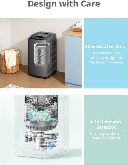 Comfee Portable Washing Machine, 0.9 cu.ft Compact Washer With LED Display, 5 Wash Cycles, 2 Built-in Rollers, Space Saving Full-Automatic Washer