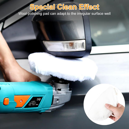 Linkstyle 6PCS 7 Inch Wool Buffing Pads Kit, Lambs Wool Polishing Bonnet Pads with Drawstring, Drill Buffer Polisher Attachment for Car Detailing, Furniture, Glass, Metal, DIY Polishing