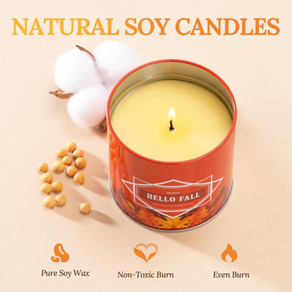 Fall Candles – 54oz (6×9oz) Soy Candles Gift Set with Autumn Scents: Pumpkin Spice, Cinnamon Clove, Apple Pie, Fireside Night, Hot Cocoa, Hello Fall – Gifts for Women & Men, Autumn Home Decor