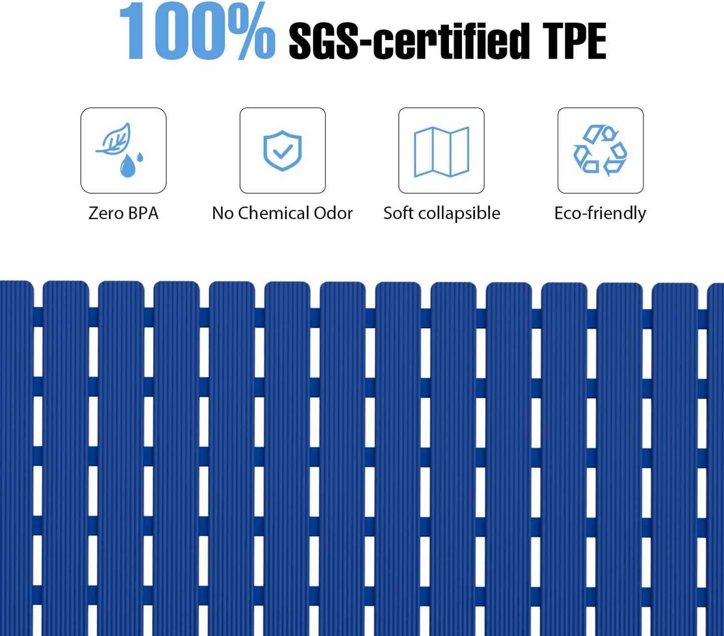 Shower Mat Non-Slip Bath Mat for Tub Floor & Stall with 200+ Suction Cups & Drain Holes, Quick Dry Machine Washable Bathtub Mat, Safe for Elderly& Baby, Bathroom Essentials 24x24 Inch (Blue)