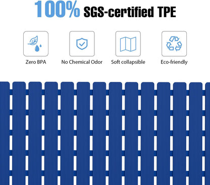 Shower Mat Non-Slip Bath Mat for Tub Floor & Stall with 200+ Suction Cups & Drain Holes, Quick Dry Machine Washable Bathtub Mat, Safe for Elderly& Baby, Bathroom Essentials 24x24 Inch (Blue)