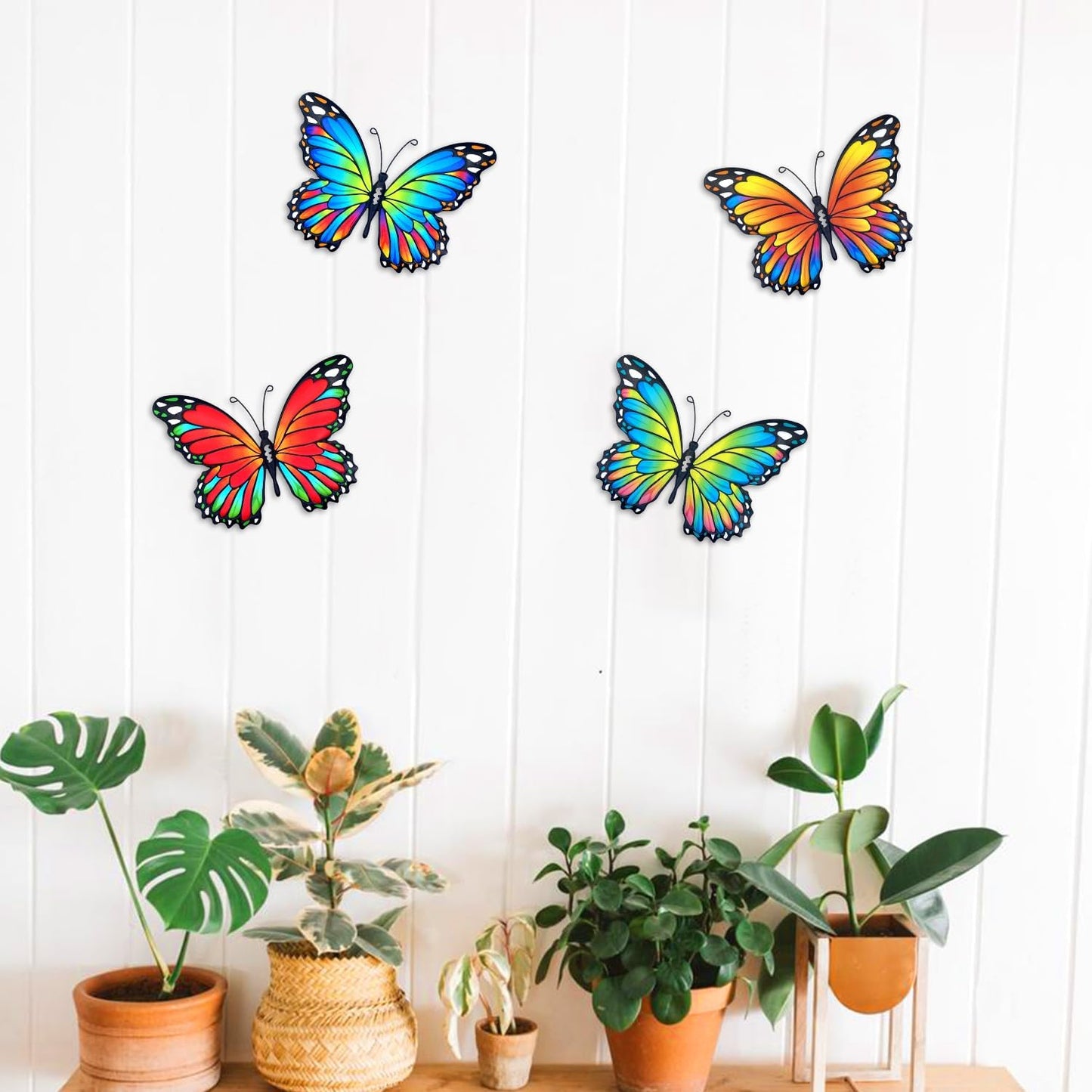 Oraytteo Metal Butterfly Outdoor Wall Decor - 4 Pack 9.8in Metal Butterflies Fence Art Decoration, Indoor Outdoor Patio Backyard Garden Decorations, Gift for Mom Dad Friends