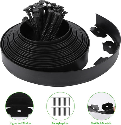 Garden Landscape Edging Border 33 FT with 30 Spikes, 2" Tall Plastic No Dig Garden Edging Roll, Flexible Lawn Edging for Landscaping Flower Beds Yard Pathway