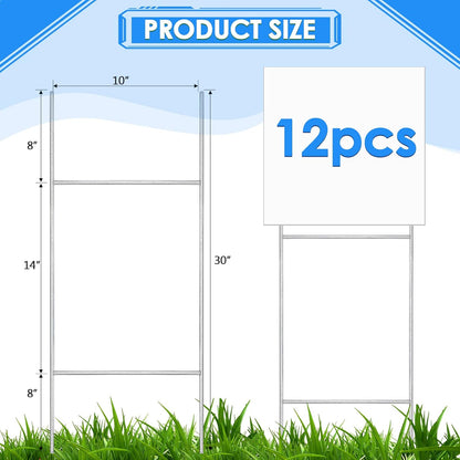 12 Pcs H Stakes for Yard Signs 30'' x 10'' Metal Heavy Duty H Frame Wire Stakes Weatherproof Metal Holder for 4mm 5mm Corrugated Signs Advertising Board Guidepost Yard Halloween Decor