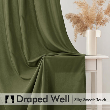 MIULEE Olive Green Privacy Sheer Curtains That Let Light in 84 Inches Long Non-See-Through Semi Sheer Curtain Light Filtering Window Curtains Drapes for Living Room Bedroom 2 Panels Set 42 X 84