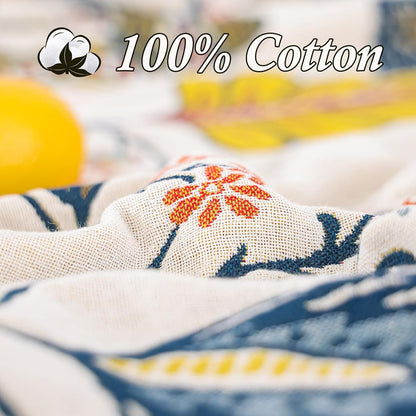 Snycler Boho Throw Blanket for Bed, 100% Organic Cotton Muslin Soft Throw-Floral Farmhouse Rustic Spring Summer Fall Decor Blanket for Couch Sofa Quilt and Gift, 60" x 80" White