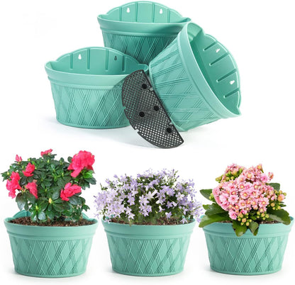 Sungmor Wall Hanging Planters,11.5 Inch Hanging Flower Pots for Railing Fence - Indoor Outdoor Balcony Wall Planter Hanging Basket, Plastic Pot Plant Container - Half Round & 3PC Pack & Green