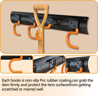 3-H 6×16" All Metal Garden Tool Organizer, Garage Tool Organizer, Broom Holder Wall Mount for Garage, Shed, Garden, Basement Hanging and Organizing Rake, Mop, Shovel, Hose