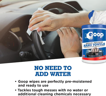 GOOP Multi-Purpose Waterless Hand Cleaner Towels - 90, 10" x 12" Towels