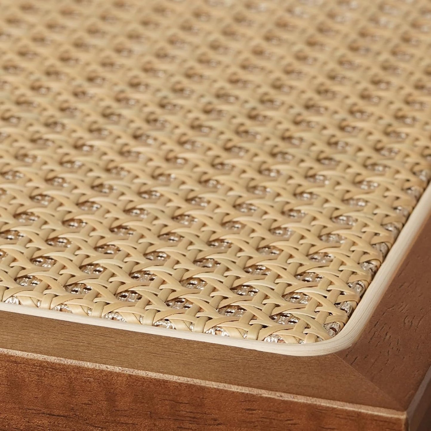 Rattan Walnut Mid Century Modern Dining Chairs Set of 4, Comfy Armchairs with Cane Back, Outdoor Kitchen Chairs for Multiple Rooms