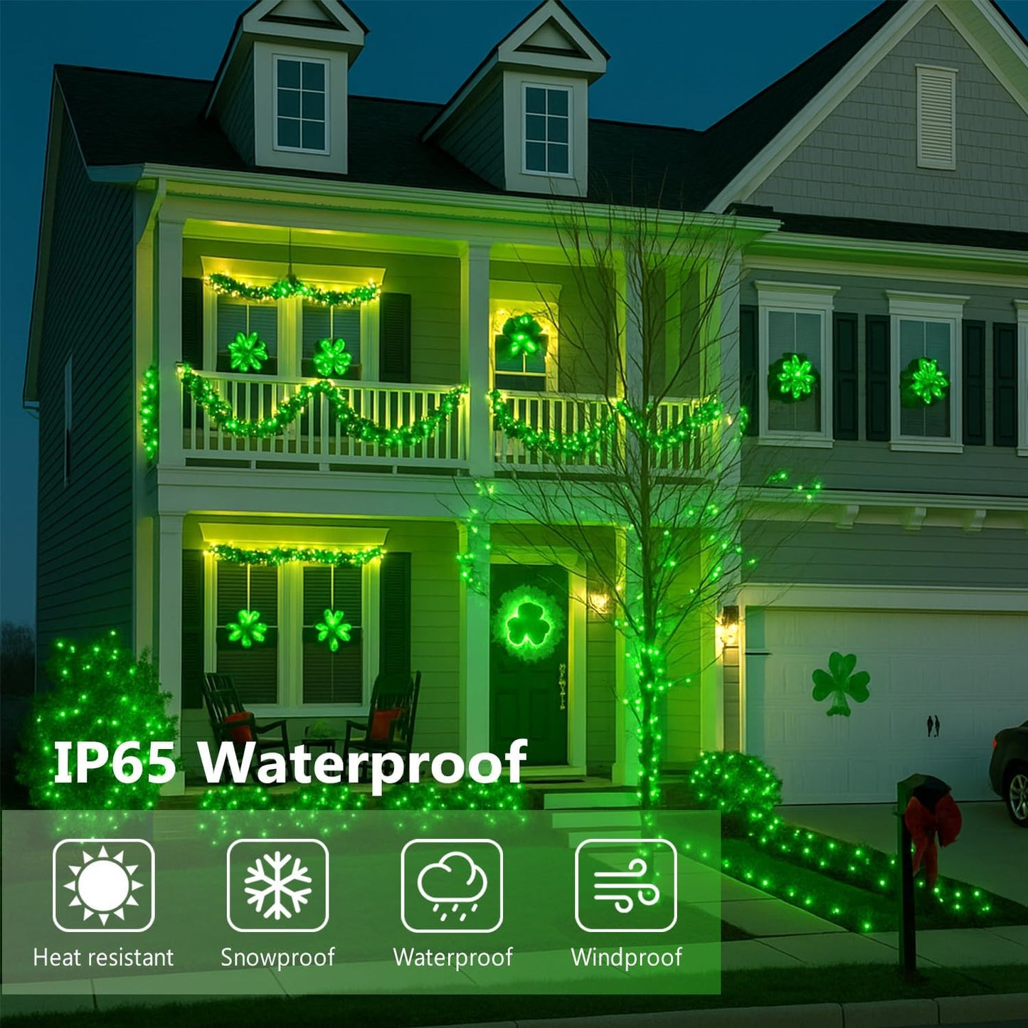 St. Patrick's Day Green Solar String Lights Outdoor, 2-Pack 72FT 400 LED Solar Fairy Lights, Copper Wire Twinkle Light for St. Patrick's Day Decorations Bedroom Party Garden Patio Tree (Green)