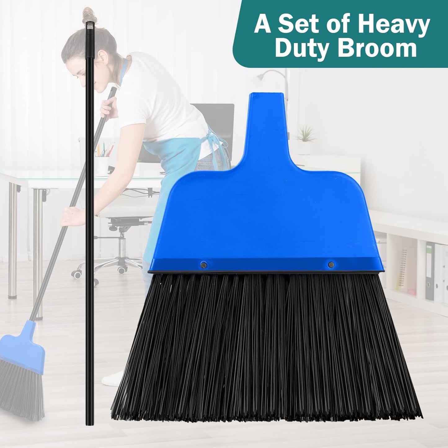 8 Pcs Outdoor Broom for Floor Cleaning 54 Inch Commercial Heavy Duty Broom Long Handle Kitchen Household Angle Brooms for Sweeper Sweeping Indoor Dust Hair Cleaner Corn Shop(Blue)