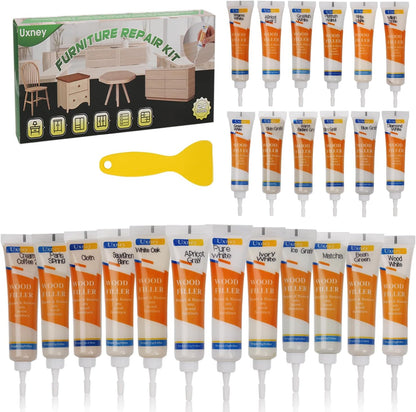 Wood Furniture Repair Kit,24 Colors Wood Fillers,Scratch Repair Covers & Removers for Repairing Scratches,Cracks,Dings and Holes in Cabinets, Cut Panels(White Series)