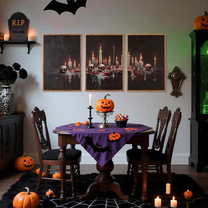 Aurlan Gothic Bloody Skull and Candles Framed Wall Art(16"x24"), 3PCS Horror Dark Academia Halloween Skeleton Canvas Artwork, Modern Goth Spooky Creepy Ghost Decor for Home Office Bedroom