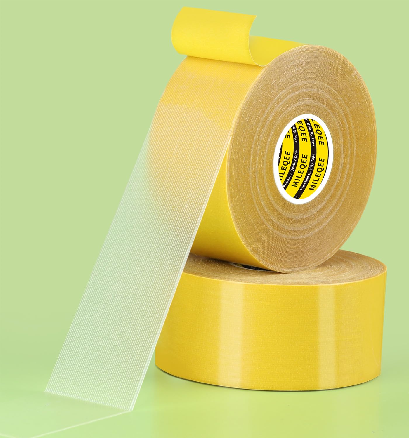 2Pack Double Sided Tape Heavy Duty, 2in x 66FT (132FT Total), Super Sticky Resistente Clear Tape, Universal High Tack Strong Wall Adhesive with Fiberglass Mesh,Easy Use Mounting Tape