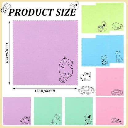Sinmoe 20 Pcs Microfiber Cleaning Cloth Cute Kitty Cat Design Microfiber Cloth Gift Soft Multicolor Glasses Cleaner for Eyeglasses Camera Lens Cell Phone Screens Glasses, 6 x 6 Inches