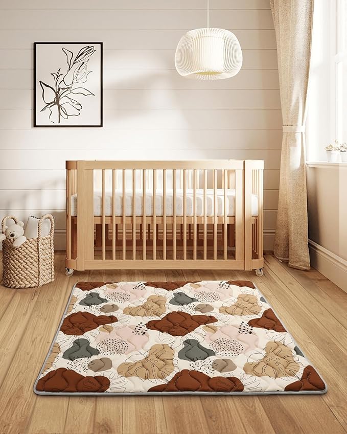 Blissful Diary Portable Baby Play Mats for Floor, Thicken Cushioned Foldable Baby Crawling Mat for Indoor Outdoor, Non-Slip & Washable Kids Playmat for Tummy Time Activity, Boho 43" X 43"