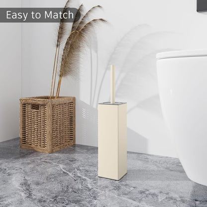 BGL Standing Toilet Brush and Holder Matte White Aluminium Toilet Bowl Cleaner Brush and Holder for Bathroom Storage and Organization, Square Design Sturdy and Space Saving