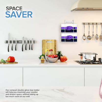 Stock Your Home (White Metal Double Gloves Dispenser, Tissue Box Shelf, Glove Box Holder Wall Mount, For Kitchen, Cleaning Closet, Lab, Exam, Office