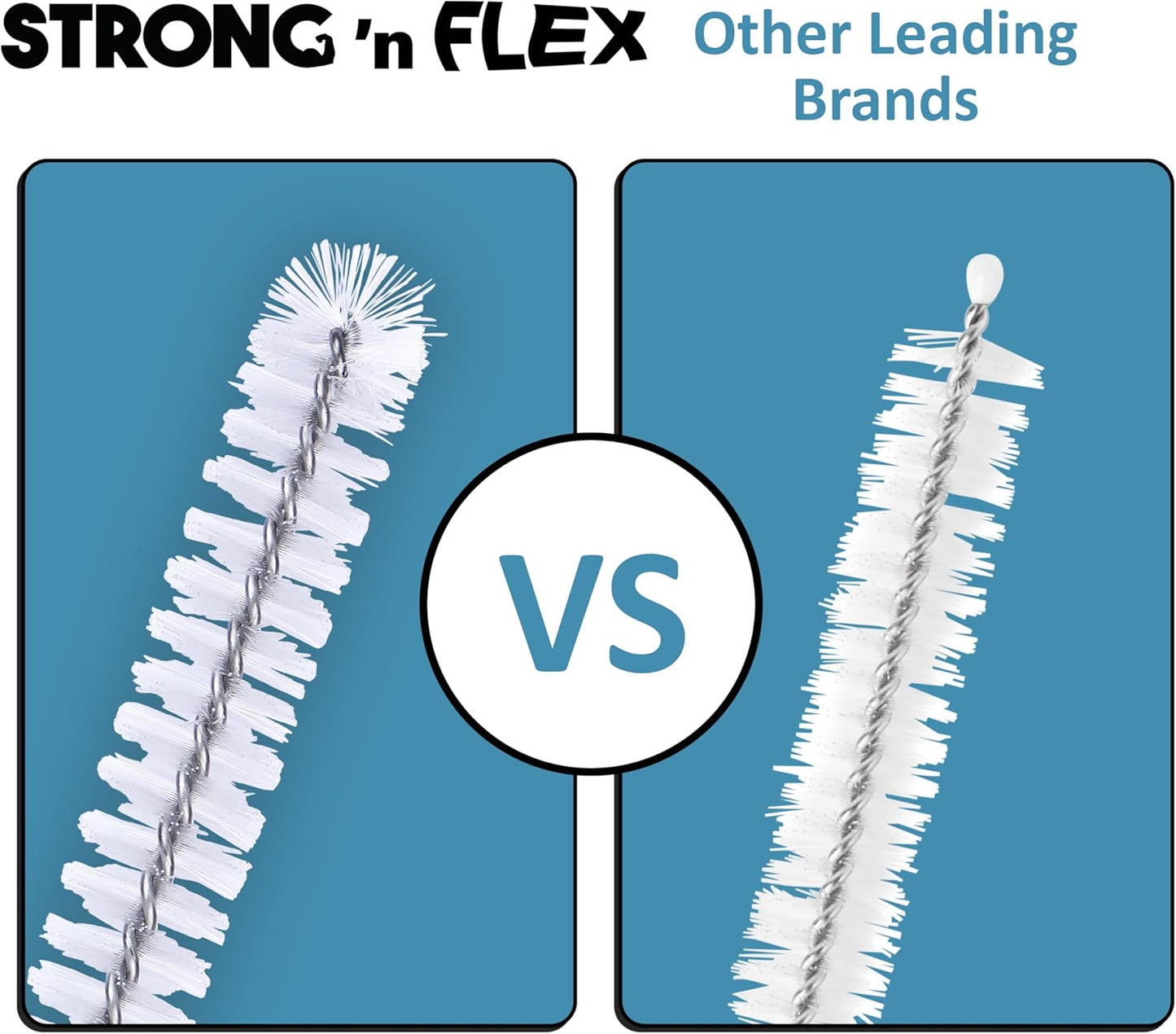 Strong 'n Flex Nylon Straw Cleaner Brushes – Fan-Shaped End for Tight Spaces, Ideal for Reusable Straws, Water Bottles, Sippy Cups & Pipes – Includes Zippered Pouch – 12" Long – Set of 10