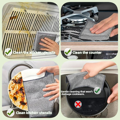 Stainless Steel Scrubber and Cleaning Rags - Non Scratch Wire Dishcloth for Washing Dishes, Durable Steel Wool Scrubber and Kitchen Dish Towels (New 6pcs)