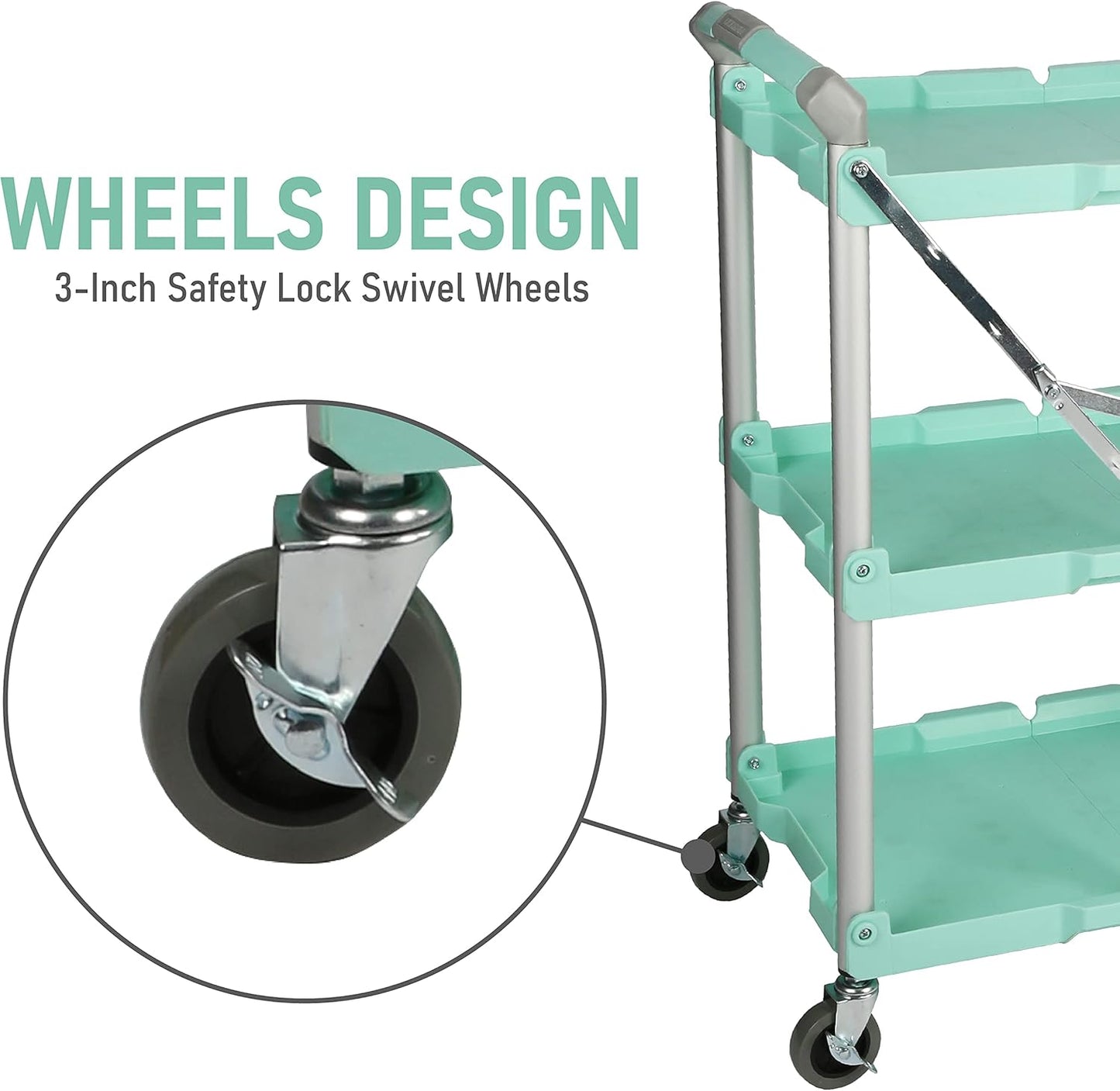 Olympia Tools 89-349 Pack-N-Roll Folding Collapsible Service Cart, 150LB Capacity, Teal