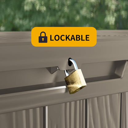 100 Gallon Resin Deck Box, Waterproof Outdoor Storage Bin for Patio Furniture, Pool Accessories, and Garden Tools, Lockable & UV-Resistant, Grey