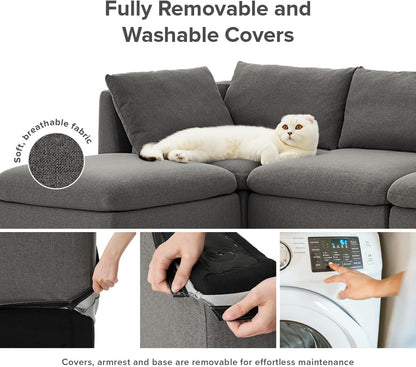 mopio Oversized Modular Sectional Sofa with Fully Removable Covers and Storage, Convertible U, L-Shaped and Sleeper Sectional, Modern Couches with Ottoman Chaise (Stone Gray Fabric, 5 Seats, U)