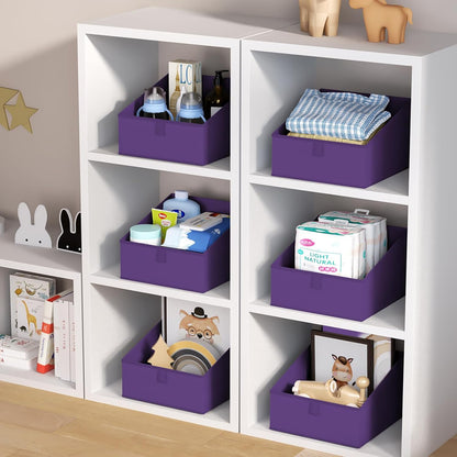 DIMJ Closet Storage Bins 8 Pack - Fabric Trapezoid Closet Organizer Bin, Foldable Storage Baskets for Shelves, Closet Shelf Organizer, Clothing Storage Box for Toys, Books, Towel, Clothes, Purple