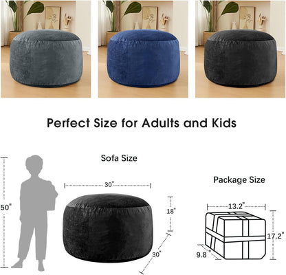 Bean Bag Chairs for Kids - Memory Foam Furniture BeanBag Chair - Kids/Teens Sofa with Soft Micro Fiber Cover - Round Fluffy Couch for Living Room Bedroom College Dorm - 2.5 ft, Carbon Black